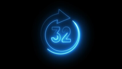 Neon 32 hours illustration. Open 32 hours.