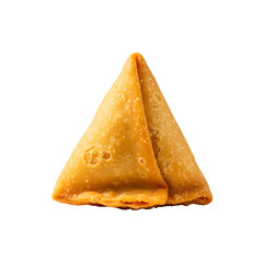 Single golden crispy samosa isolated on transparent background