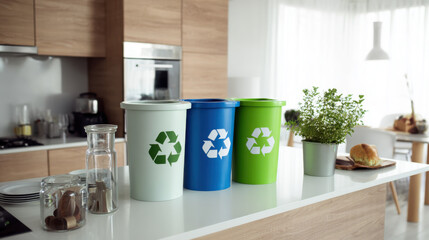 Recycling Bins in Modern Kitchen – Sustainable Lifestyle at Home