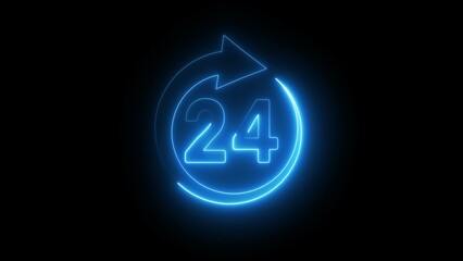 Neon 24 hours illustration. Open 24 hours.