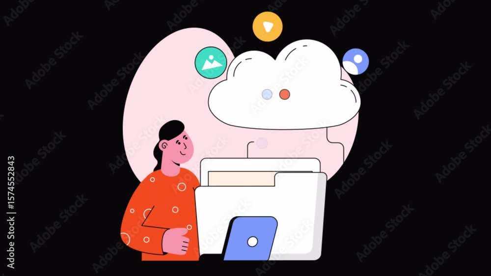 Poster cloud data 2d animations on transparent background