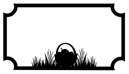 Silhouette Thanksgiving frame with harvest basket and foliage, festive copyspace