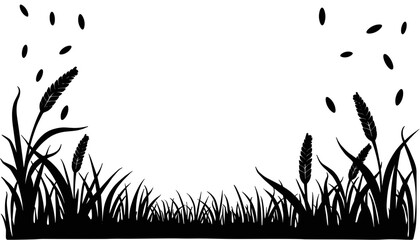 Silhouette of falling grain seeds with wheat frame, Thanksgiving harvest abundance