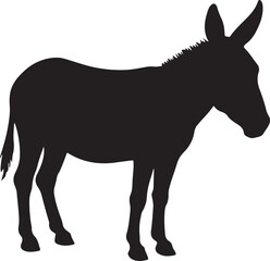 Farm Donkey Silhouette Side Profile on White Background