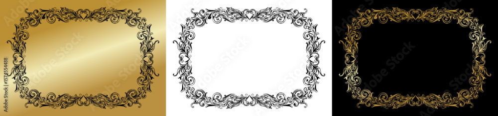 Poster decorative frames, isolated vector image, design element for postcards and typography, three design 