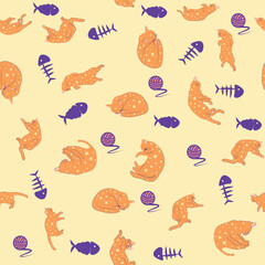 Mystical seamless pattern of cats in boho style, silhouette collection. Esotericism and mysticism, occultism. Cartoon flat vector illustrations, isolated