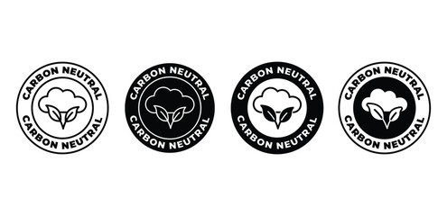 Carbon Neutral Icon Set Black and White Circular Logos Vector Design Template