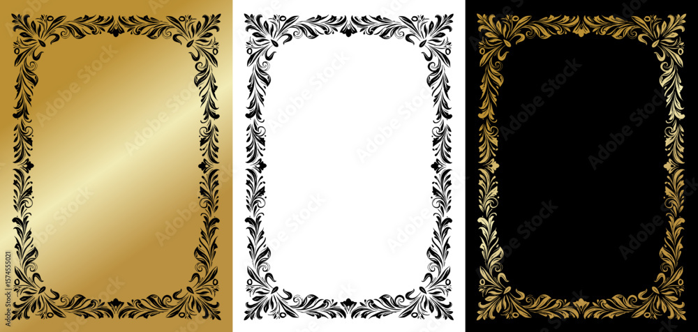Poster elegant frame, isolated vector image, design element for postcards and typography, three design vari