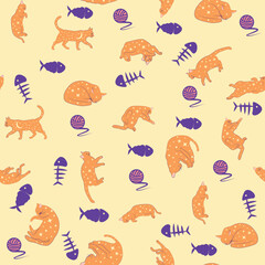 Mystical seamless pattern of cats in boho style, silhouette collection. Esotericism and mysticism, occultism. Cartoon flat vector illustrations, isolated