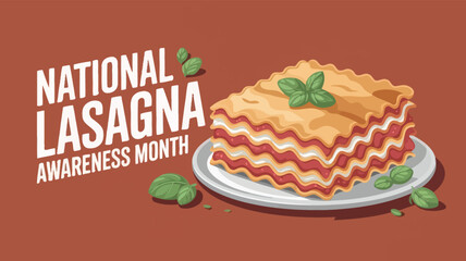 National Lasagna Awareness Month Layered Lasagna  Plate Illustration