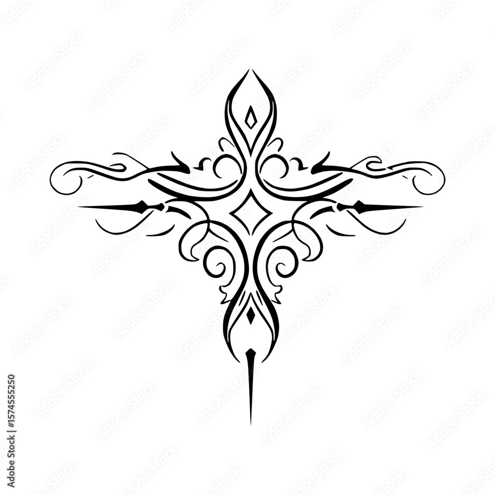Poster ornate cross design element, isolated vector image, design element for postcards and typography on t