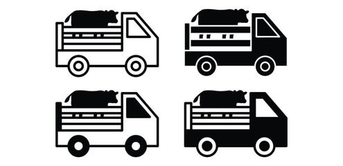 Cattle Truck Icons Black and White Color Vector Design Illustration Set