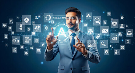 Businessman Interacting With Digital Marketing Interface