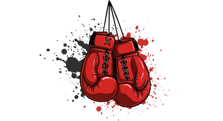 Hanging Boxing Gloves Vector with Ink Splash Background