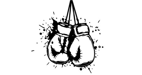 Hanging Boxing Gloves Vector with Ink Splash Background