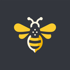 Illustration of a stylized bee with yellow and black stripes on a dark background