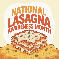 National Lasagna Awareness Month Layered Lasagna  Plate Illustration