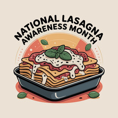 National Lasagna Awareness Month Cartoon Food Illustration