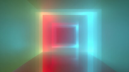 Abstract futuristic neon tunnel with vibrant colorful glowing light effects and geometric shapes creating depth and perspective