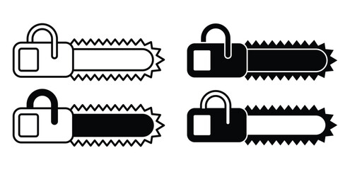 Chainsaw Icons Black and White Color Vector Graphic Design Set