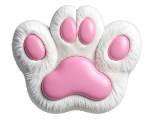 Cat Paw Print with Pink Pads – Front-Facing 3-D Cute Icon, Transparent Background