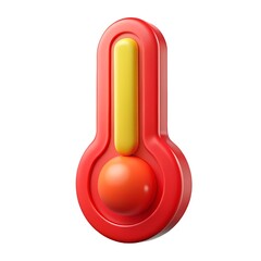 Stylized 3d thermometer icon with red and yellow colors representing temperature measurement