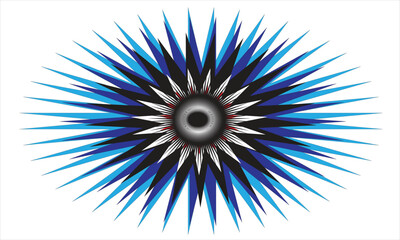 Radial Starburst Geometric Abstract 
This striking digital illustration features a symmetrical, radial starburst design composed of sharp, triangular elements radiating from a central circular core. 