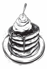 Stylized image of pancake with sirup  black and white vector
