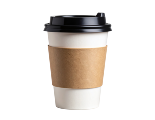 Take-Away Coffee Cup with Kraft Sleeve – 45-Degree Angle Lifestyle Render, Transparent Background