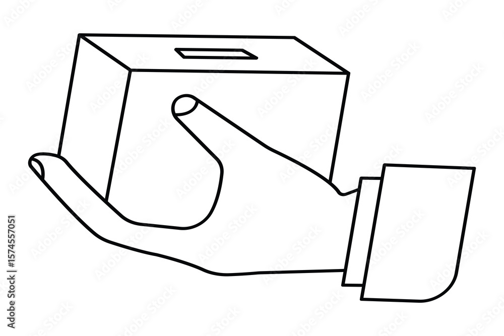 Poster carton box continuous one line drawing and minimalist style isolate outline illustration