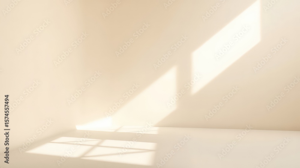 Aufkleber minimalist empty room corner with soft light streaming through a window casting shadows on the walls