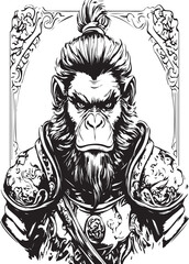 Stylized image of monkey king  black and white vector