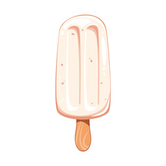 Vanilla popsicle on a wooden stick. Summer cold dessert, ice cream. Vector illustration.