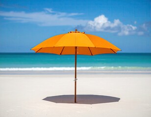 Fototapeta premium Bright orange umbrella on white sand beach