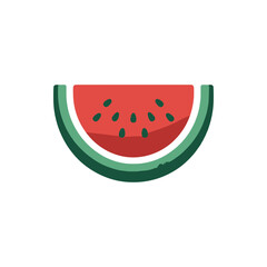 A vibrant slice of watermelon showcasing juicy red flesh and green rind against a white background