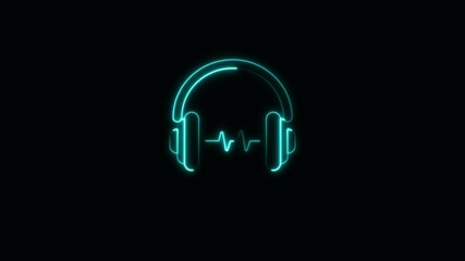Futuristic digital neon headphones audio icon animation isolated on black background - Powered by Adobe