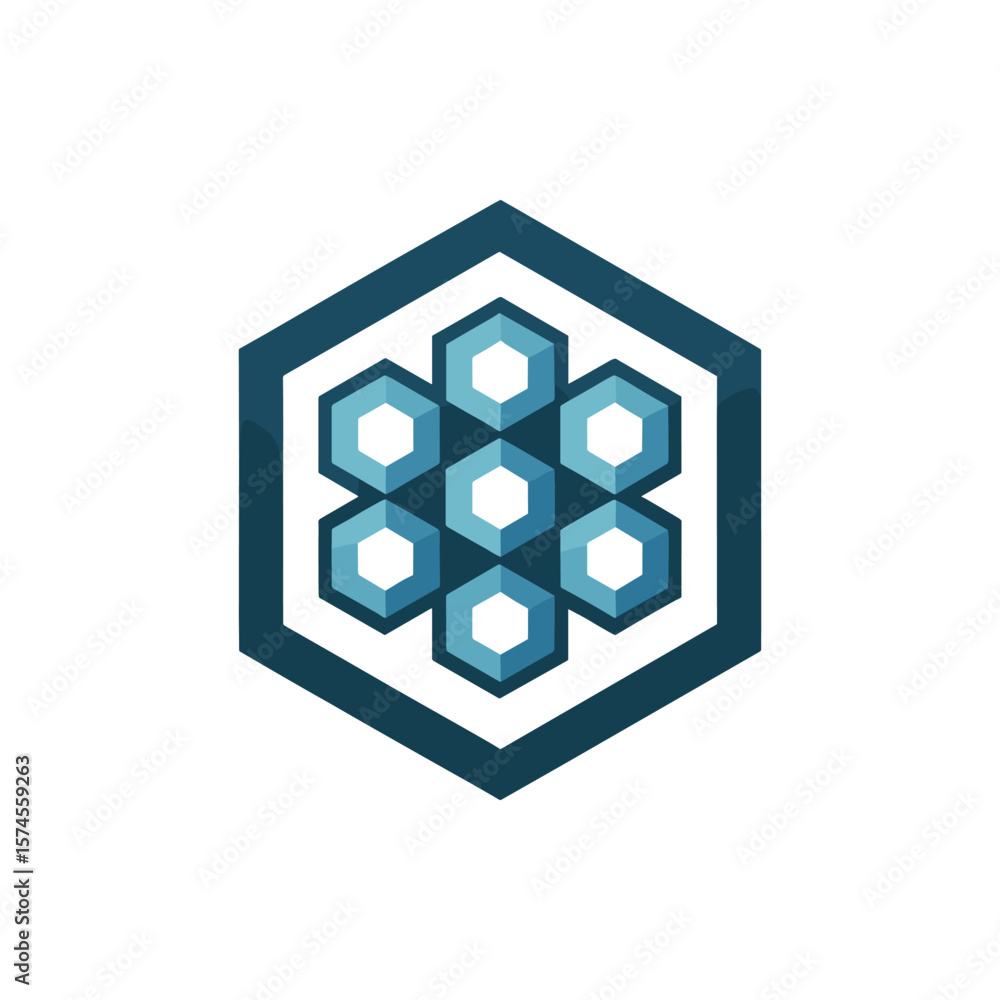Poster geometric pattern design featuring interconnected hexagons in blue tones on a white background
