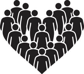 people forming heart shape silhouette vector illustration design