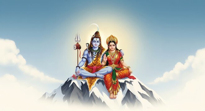 Shiv Parvati Sitting on Mount Kailash &ndash; Spiritual 4K Wallpaper (16:9)