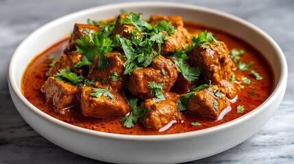 Delicious indian chicken tikka masala served in a white bowl with fresh cilantro garnish