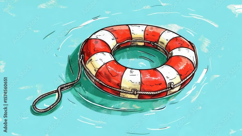 Poster a life preserver floating on the surface of a pool, suitable for use as a symbol or icon
