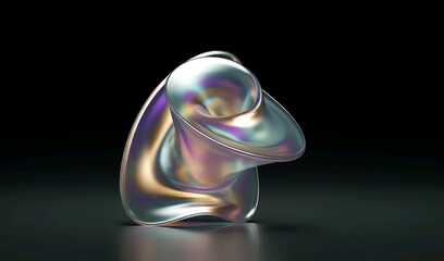 Iridescent Elegance: Abstract Minimalist 3D Glass Form on Clean Background.