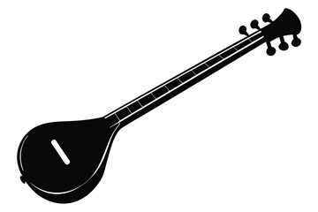 Black silhouette of a traditional indian sitar musical instrument