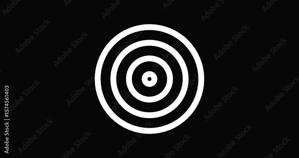 Aufkleber concentric white circles expanding on black background, generating mesmerizing geometric animation w
