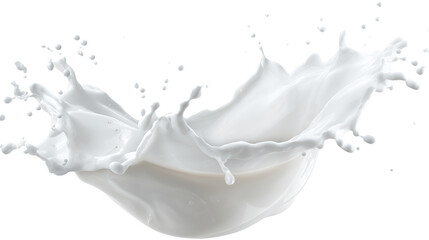Dynamic splash of fresh milk, dairy product, healthy ingredient, rich in calcium, ideal for advertising and packaging, on transparent background.