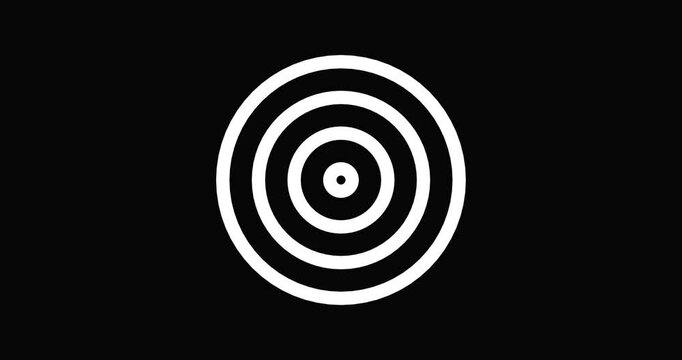 Concentric white circles expanding on black background, generating mesmerizing geometric animation with gradual zoom creating hypnotic optical illusion and rhythmic visual movement - Powered by Adobe