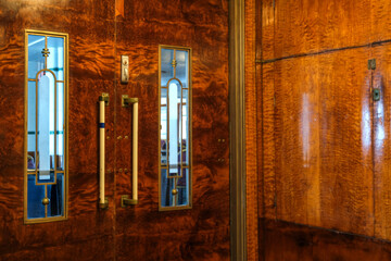 Opulent Art Deco interior architecture inside lobby, atrium or foyer on historic ocean liner style...