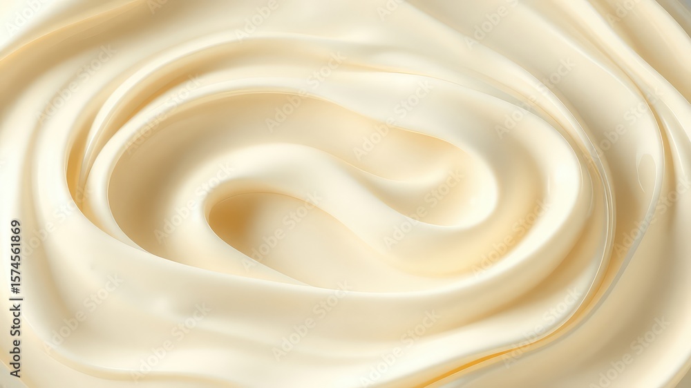 Aufkleber close up of a creamy, swirled substance creating an abstract circular pattern with smooth curves and
