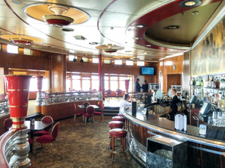 Cozy living room atmosphere inside cafe café coffee shop bar lounge bistro onboard luxury historic...
