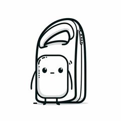 Cute Cartoon Backpack Character with Simple, Clean Black and White Style